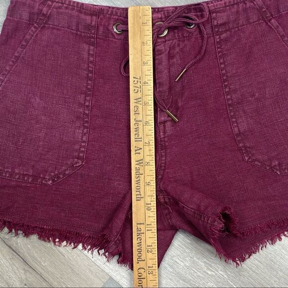 Sanctuary Linen Blend Raw Hem Shorts Maroon 26” Flat Front - Picture 9 of 9